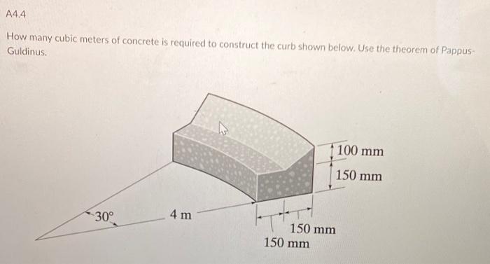 A4 4 How Many Cubic Meters Of Concrete Is Required To Construct The Curb Shown Below Use The Theorem Of Pappus Guldinu 1
