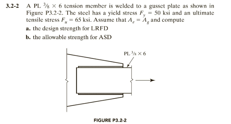 3 2 2 A Pl 3 X 6 Tension Member Is Welded To A Gusset Plate As Shown In Figure P3 2 2 The Steel Has A Yield Stress F 1