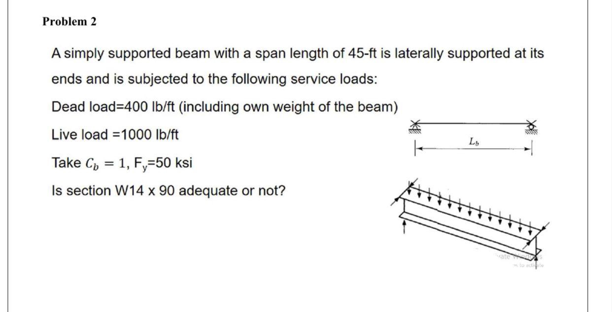 Problem 2 A Simply Supported Beam With A Span Length Of 45 Ft Is Laterally Supported At Its Ends And Is Subjected To The 1