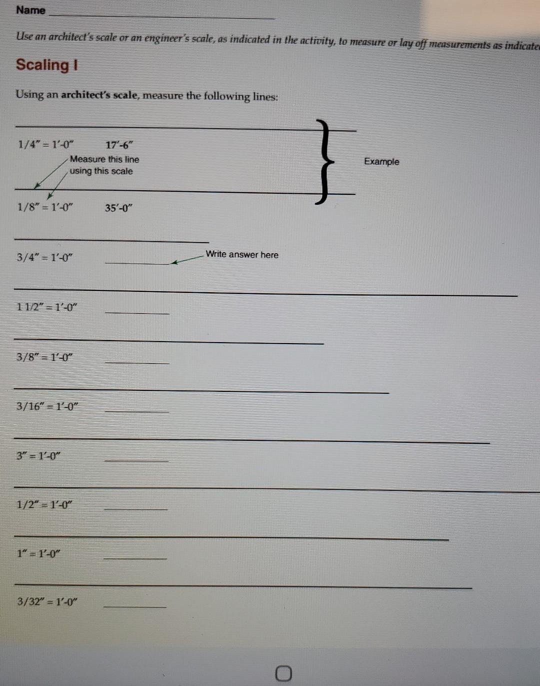 Name Use An Architect S Scale Or An Engineer S Scale As Indicated In The Activity To Measure Or Lay Off Measurements A 1