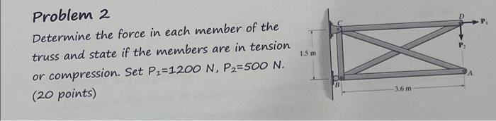 Problem 2 Determine The Force In Each Member Of The Truss And State If The Members Are In Tension Or Compression Set P 1
