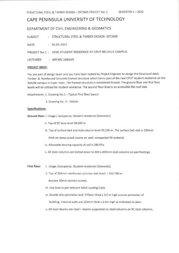 Structural Steel Timber Design Sst2605 Project No 1 Cape Peninsula University Of Technology Department Of Civil Engin 1