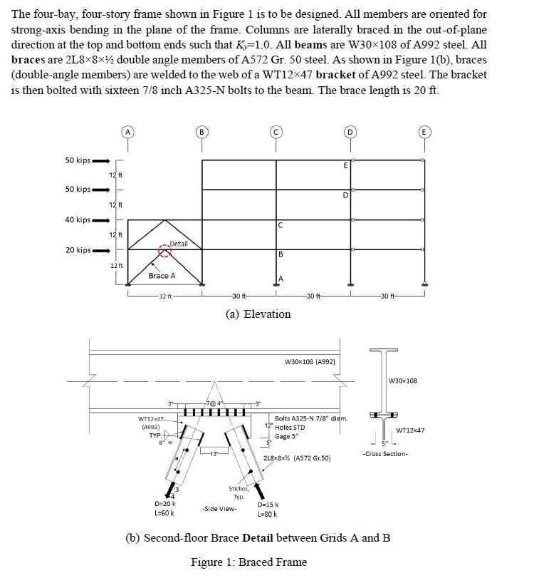 The Four Bay Four Story Frame Shown In Figure 1 Is To Be Designed All Members Are Oriented For Strong Axis Bending In 1