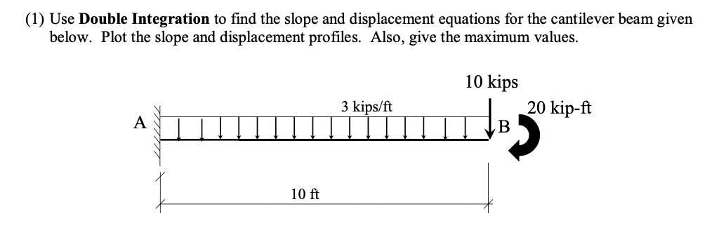 1 Use Double Integration To Find The Slope And Displacement Equations For The Cantilever Beam Given Below Plot The Sl 1