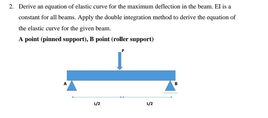 2 Derive An Equation Of Elastic Curve For The Maximum Deflection In The Beam Ei Is A Constant For All Beams Apply The 1