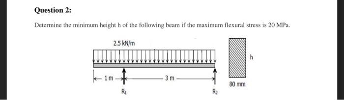 Question 2 Determine The Minimum Heighth Of The Following Beam If The Maximum Flexural Stress Is 20 Mpa 2 5 Kn M 3m 80 1