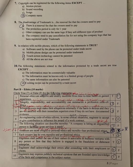 Question 1 30 Marks 30 Clo1 100 Part A Legal Issues And Professionalism 10 Marks Circle The Correct Answer 2