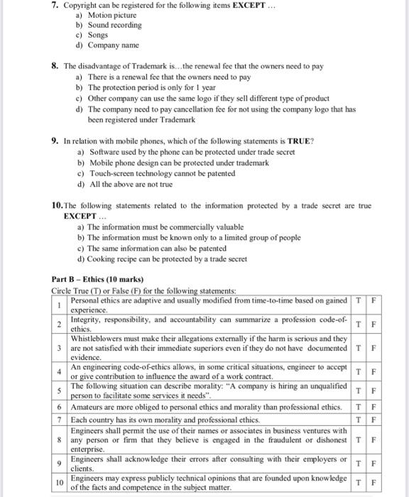 Part A Legal Issues And Professionalism 10 Marks Circle The Correct Answer Only One For Each Question 1 The Follo 2