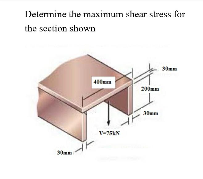 Determine The Maximum Shear Stress For The Section Shown 30mm 30mm 400mm V 75kn 200mm 30mm 1