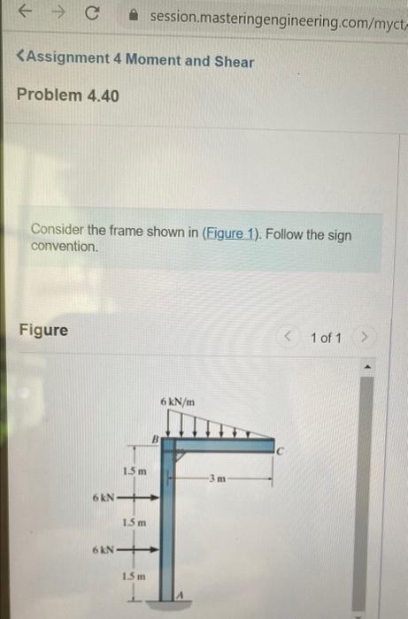 C Assignment 4 Moment And Shear Problem 4 40 Consider The Frame Shown In Figure 1 Follow The Sign Convention Fi 1