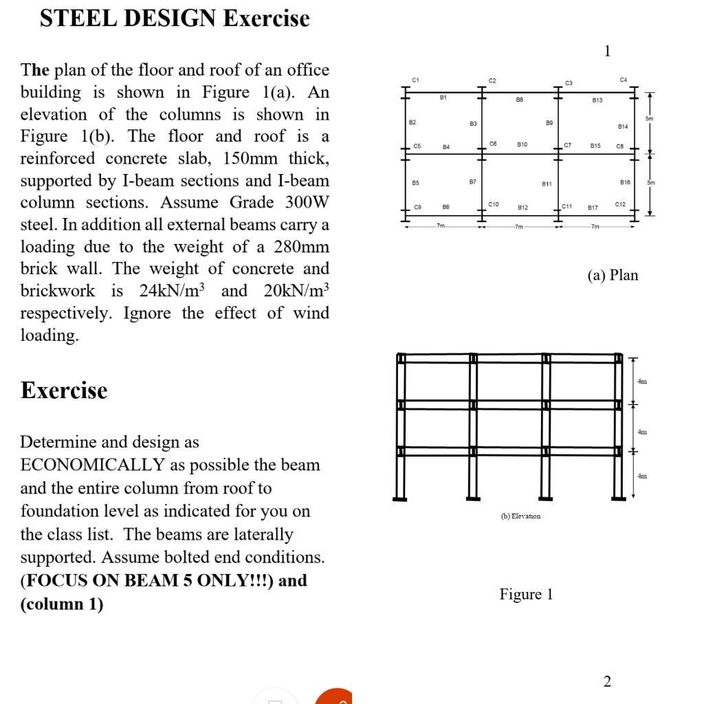 Steel Design Exercise The Plan Of The Floor And Roof Of An Office Building Is Shown In Figure 1 A An Elevation Of The 1