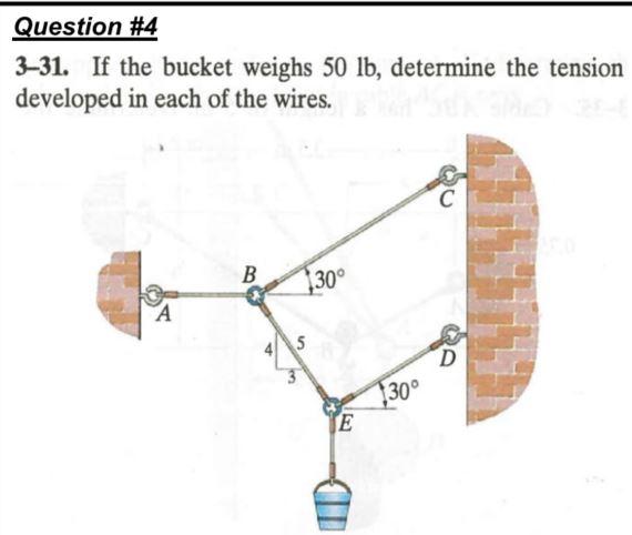 Question 4 3 31 If The Bucket Weighs 50 Lb Determine The Tension Developed In Each Of The Wires C B 30 5 E 300 1