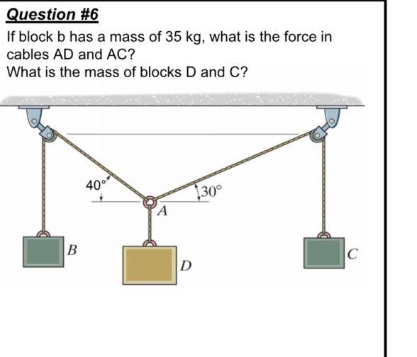 Question 6 If Block B Has A Mass Of 35 Kg What Is The Force In Cables Ad And Ac What Is The Mass Of Blocks D And C 4 1