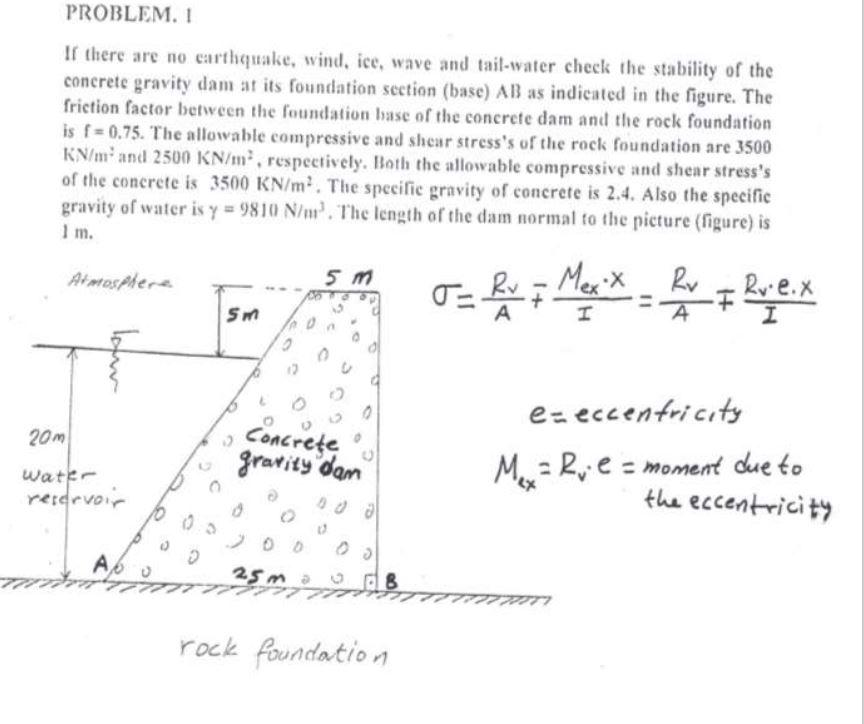 Problem I If There Are No Earthquake Wind Ice Wave And Tail Water Check The Stability Of The Concrete Gravity Dam At 1