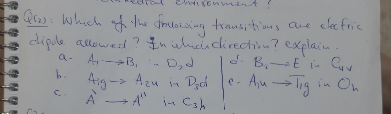 Ironment Qrz Which Of The Following Transitions Are Electric Dipole Allowed In Which Direction Explain A B In Dad 1