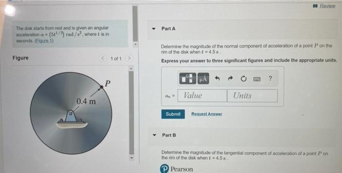 The Disk Starts From Rest And Is Given An Angular Acceleration A 5 2 Rad S Where T Is In Seconds Figure 1 Figur 1