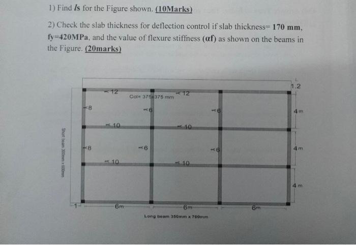 1 Find Is For The Figure Shown 10marks 2 Check The Slab Thickness For Deflection Control If Slab Thickness 170 Mm 1