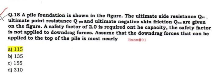 Q 18 A Pile Foundation Is Shown In The Figure The Ultimate Side Resistance Qsu Ultimate Point Resistance Q Pu And Ulti 1