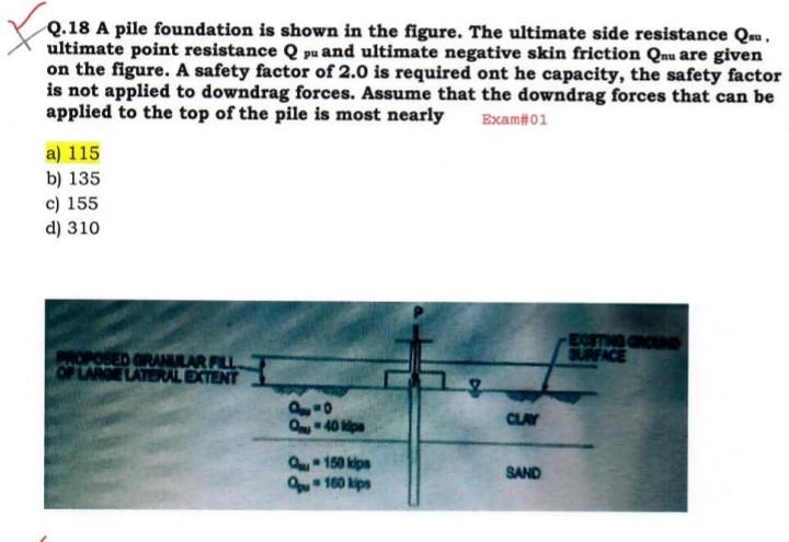 Q 18 A Pile Foundation Is Shown In The Figure The Ultimate Side Resistance Qu Ultimate Point Resistance Q Pu And Ultima 1