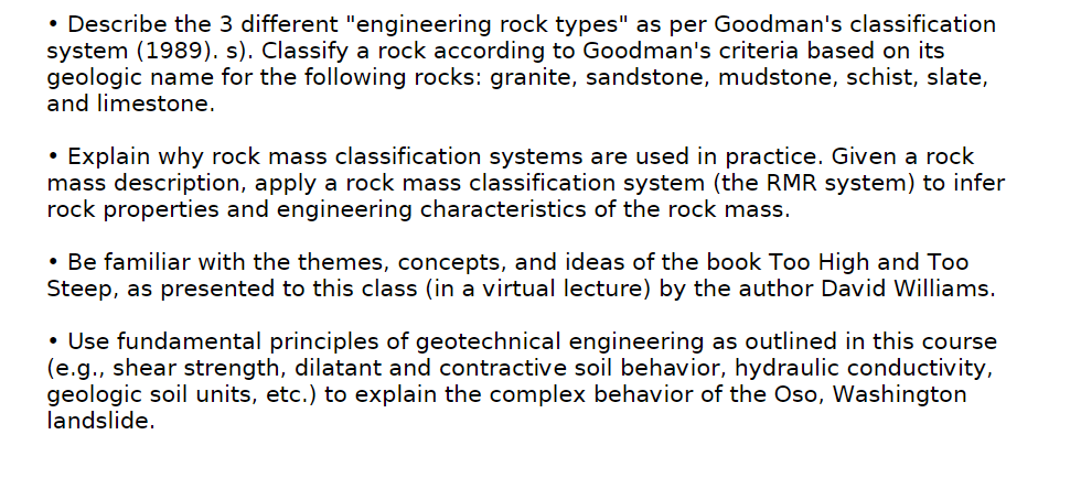 Describe The 3 Different Engineering Rock Types As Per Goodman S Classification System 1989 S Classify A Rock A 1