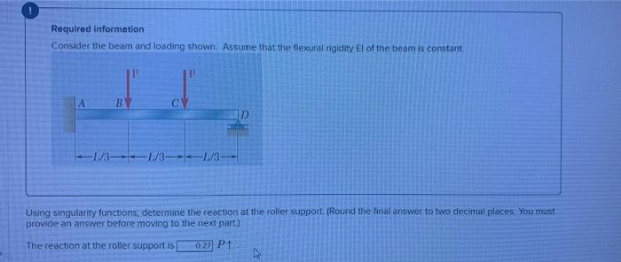 Required Information Consider The Beam And Loading Shown Assume That The Flexural Rigidity El Of The Beam Is Constant P 1
