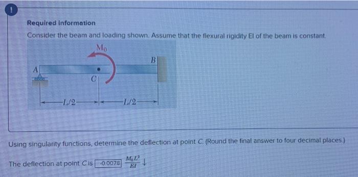 Required Information Consider The Beam And Loading Shown Assume That The Flexural Rigidity El Of The Beam Is Constant 1