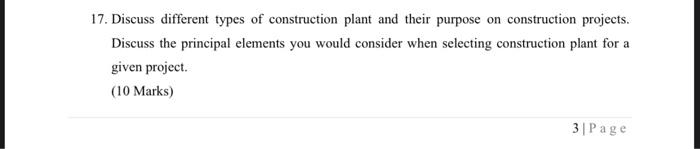 17 Discuss Different Types Of Construction Plant And Their Purpose On Construction Projects Discuss The Principal Elem 1