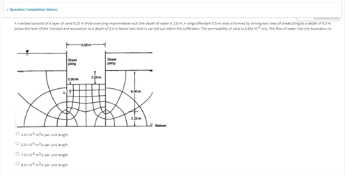 Question Completion Statu Avered Sofa Layer Of Sand 8 25 M Thick Overlying Impermeable Rock The Depth Of Water Is 20 M A 1