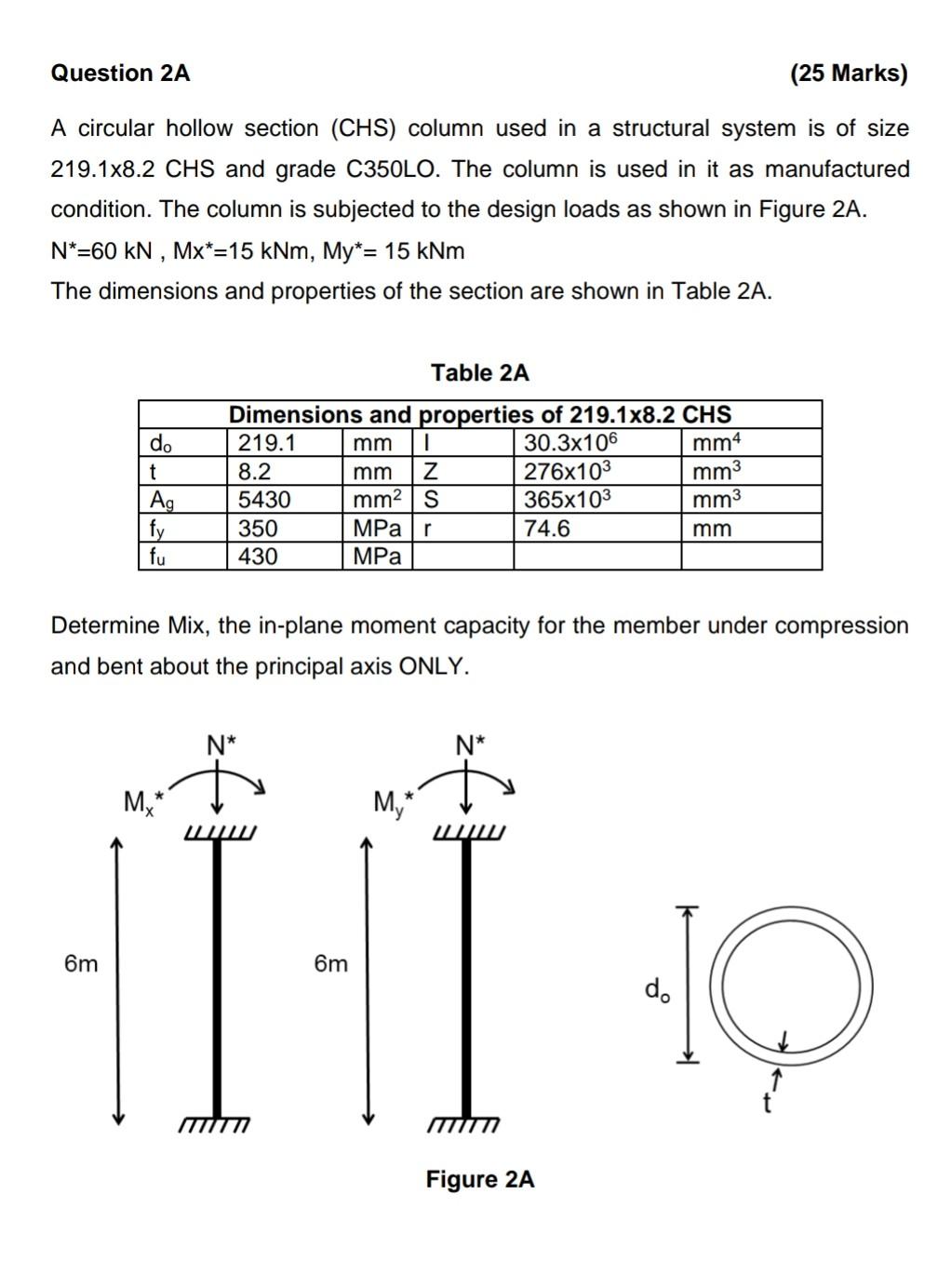 Question 2A (25 Marks) A circular hollow section (CHS) column used in a