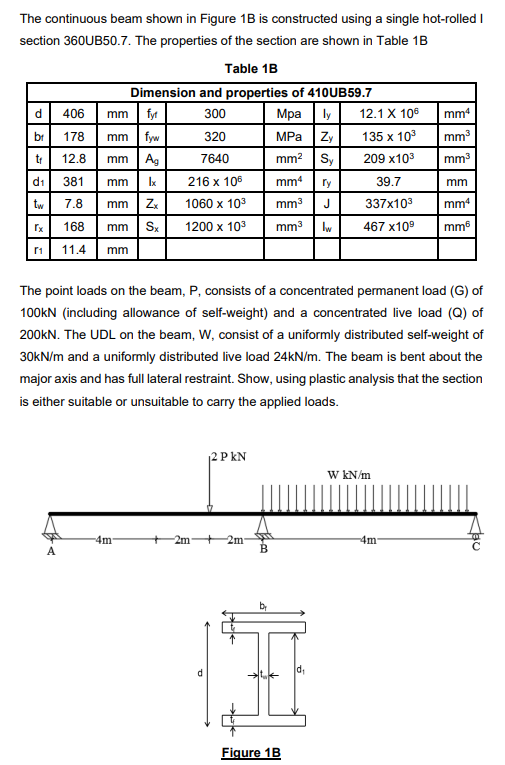The Continuous Beam Shown In Figure 1b Is Constructed Using A Single Hot Rolled I Section 360ub50 7 The Properties Of T 1