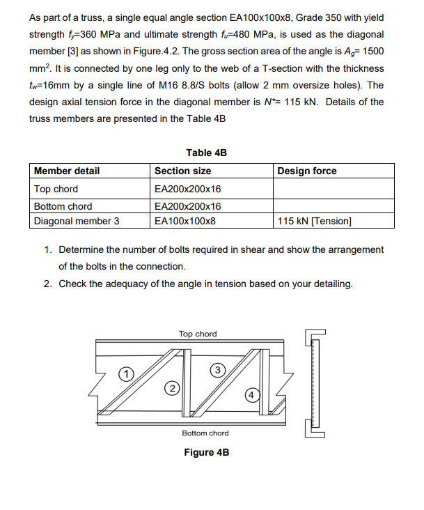 As Part Of A Truss A Single Equal Angle Section Ea100x100x8 Grade 350 With Yield Strength Fy 360 Mpa And Ultimate Stre 1
