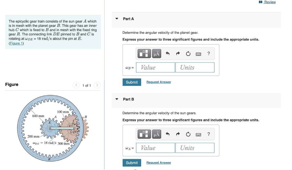 The Epicyclic Gear Train Consists Of The Sun Gear A Which Is In Mesh With The Planet Gear B This Gear Has An Inner Hub 1