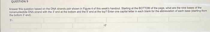 Question 9 Answer This Question Based On The Dna Strands Pair Shown In Figure 4 Of This Week S Handout Starting At The 1