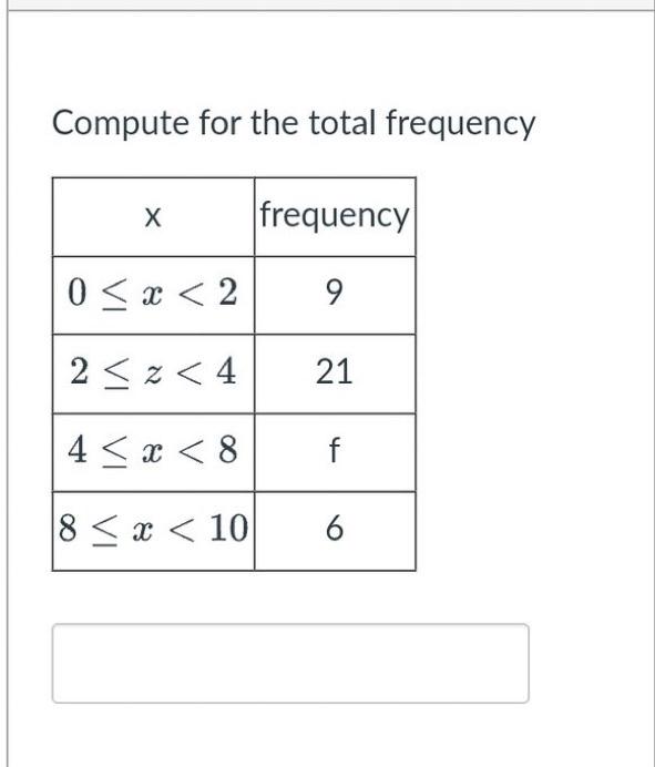 Compute For The Total Frequency X Frequency 0 X 2 9 2 2 4 21 4 X 8 F 8 X 10 6 1