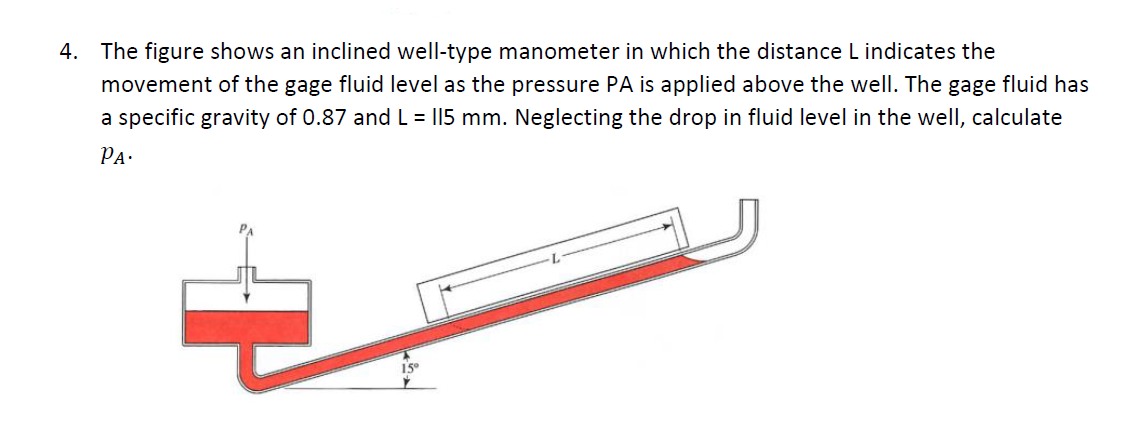 4 The Figure Shows An Inclined Well Type Manometer In Which The Distance L Indicates The Movement Of The Gage Fluid Lev 1