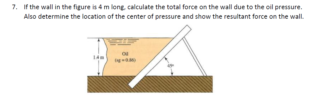 7 If The Wall In The Figure Is 4 M Long Calculate The Total Force On The Wall Due To The Oil Pressure Also Determine 1