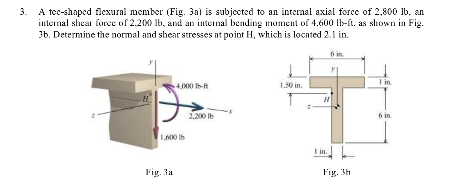3 A Tee Shaped Flexural Member Fig 3a Is Subjected To An Internal Axial Force Of 2 800 Lb An Internal Shear Force O 1