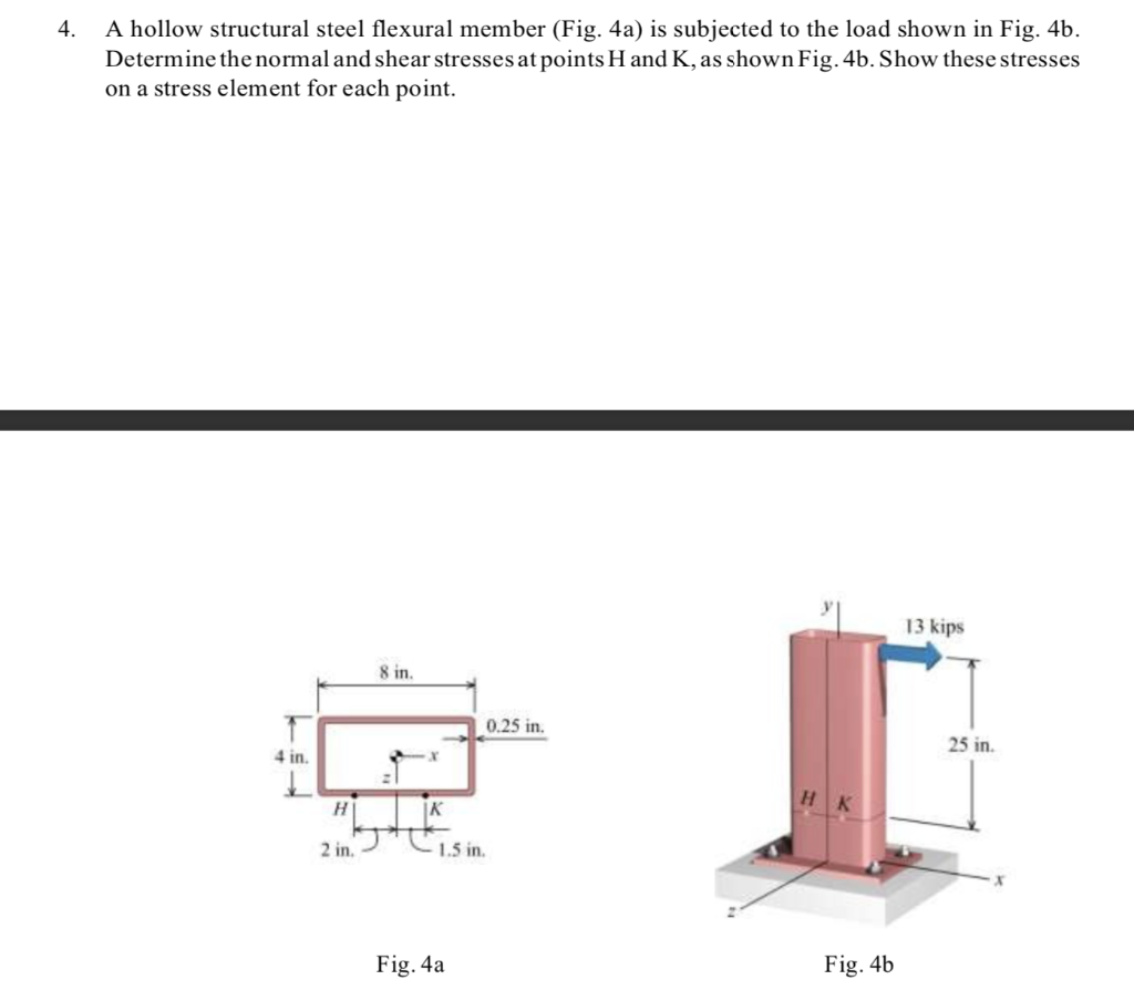 4 A Hollow Structural Steel Flexural Member Fig 4a Is Subjected To The Load Shown In Fig 4b Determine The Normal A 1