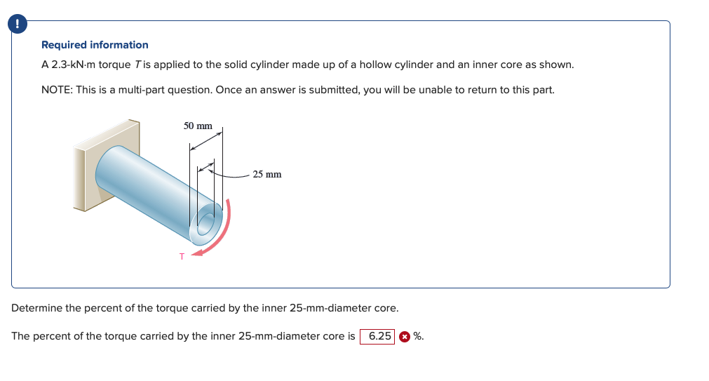 Required Information A 2 3 Kn M Torque T Is Applied To The Solid Cylinder Made Up Of A Hollow Cylinder And An Inner Core 1