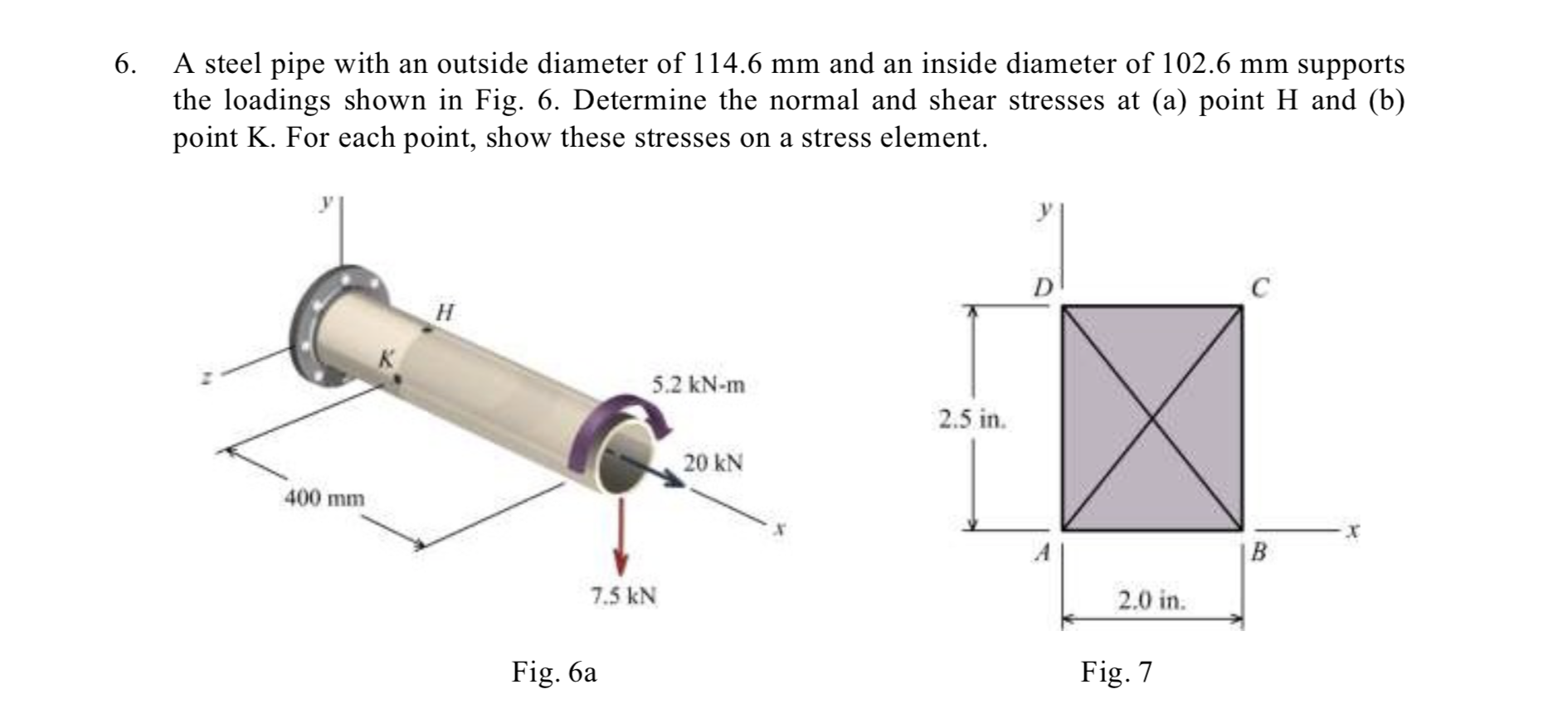 6 A Steel Pipe With An Outside Diameter Of 114 6 Mm And An Inside Diameter Of 102 6 Mm Supports The Loadings Shown In F 1