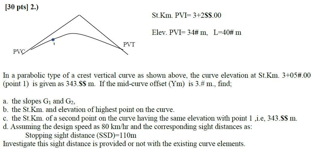 30 Pts 2 St Km Pvi 3 2 00 Elev Pvi 34 M L 40 M Pvt Pvc In A Parabolic Type Of A Crest Vertical Curve As Sho 1