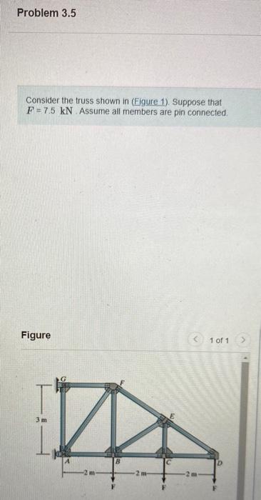 Problem 3 5 Consider The Truss Shown In Eigure 1 Suppose That F 7 5 Kn Assume All Members Are Pin Connected Figure 3 1