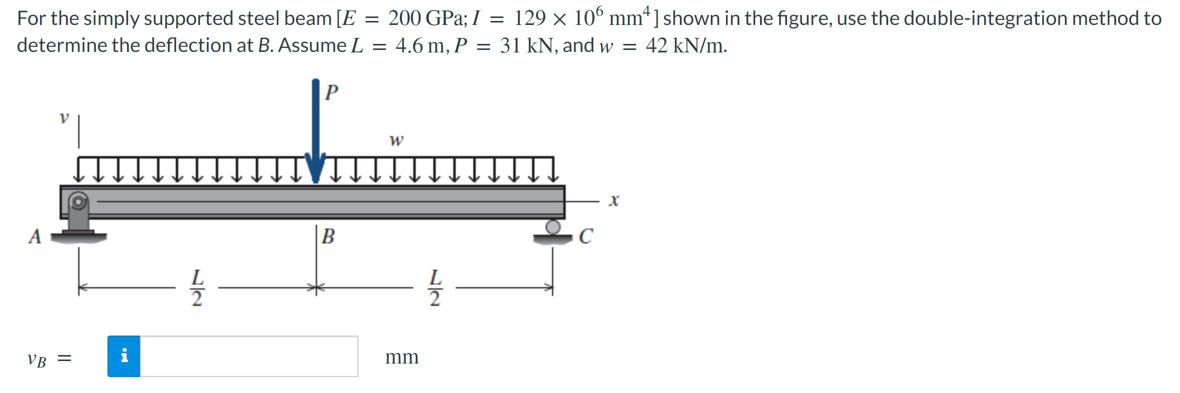 For The Simply Supported Steel Beam E 200 Gpa I 129 106 Mm Shown In The Figure Use The Double Integration Met 1