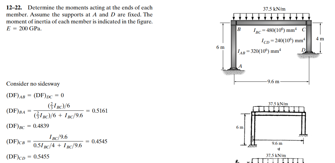 Please Detail How To Get Distribution Factors For This Question I Would Like A Break Down Of How To Get The Stiffness F 1