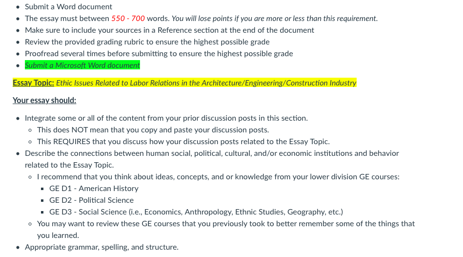 Submit A Word Document The Essay Must Between 550 700 Words You Will Lose Points If You Are More Or Less Than Thi 1