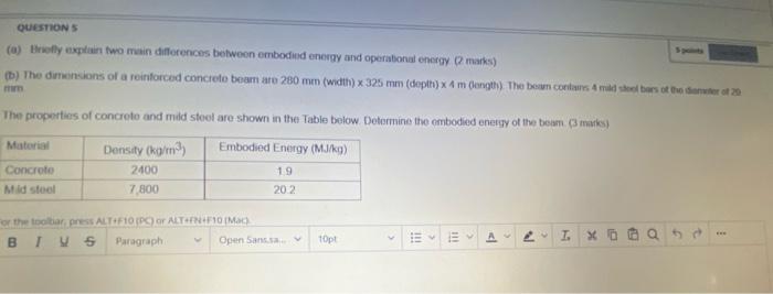Questions A Briefly Explain Two Main Differences Between Embodied Energy And Operational Energy 2 Marks B The Dime 1