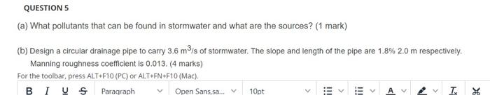 Question 5 A What Pollutants That Can Be Found In Stormwater And What Are The Sources 1 Mark B Design A Circular 1