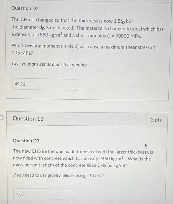 D Part D There Are 3 Questions In This Part Consider A Circular Hollow Section With Outer Diameter Dp In Mm And Thi 2