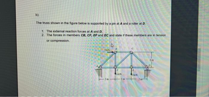 B The Truss Shown In The Figure Below Is Supported By A Pin At A And A Roller At D 1 The External Reaction Forces At 1
