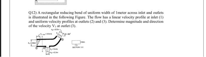 Q12 A Rectangular Reducing Bend Of Uniform Width Of Imeter Across Inlet And Outlets Is Illustrated In The Following Fig 1